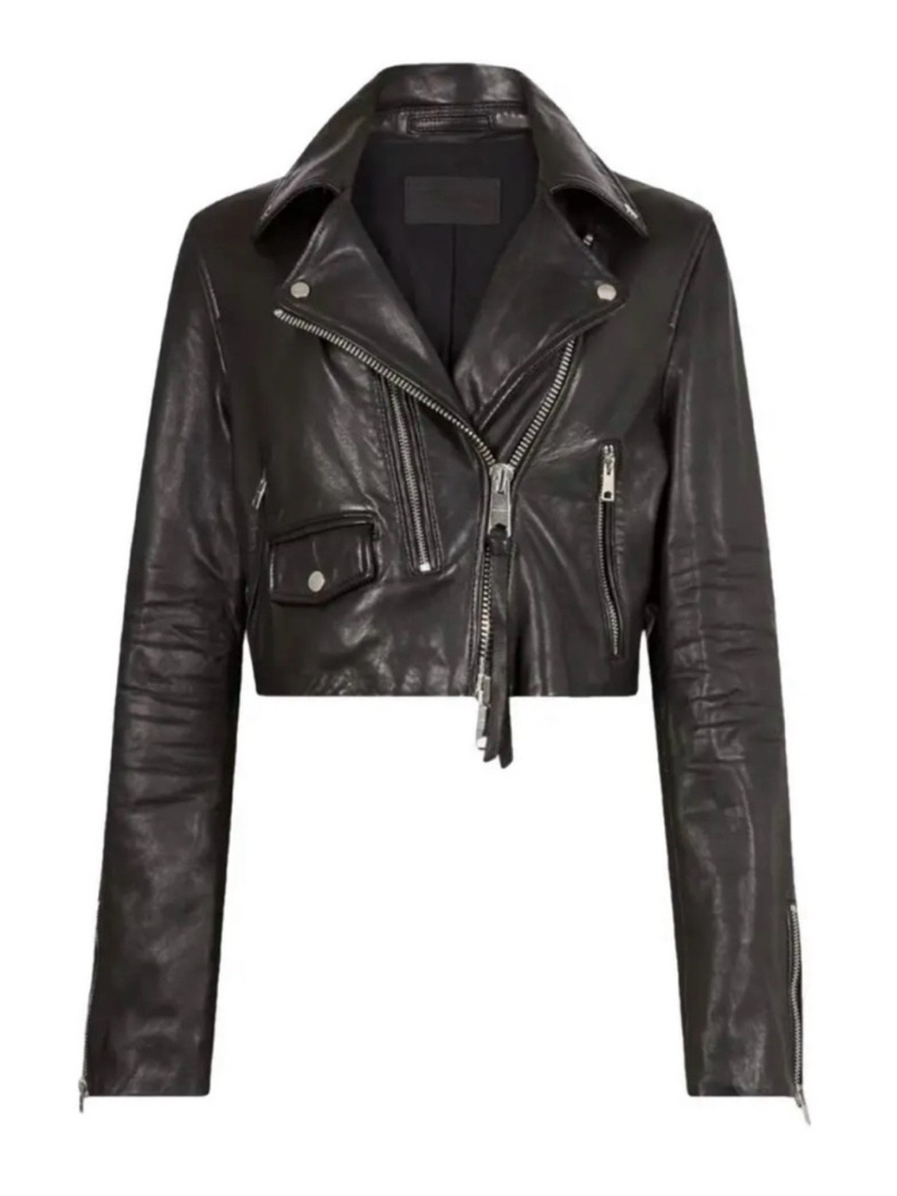 AllSaints Black Cropped Leather Moto Jacket